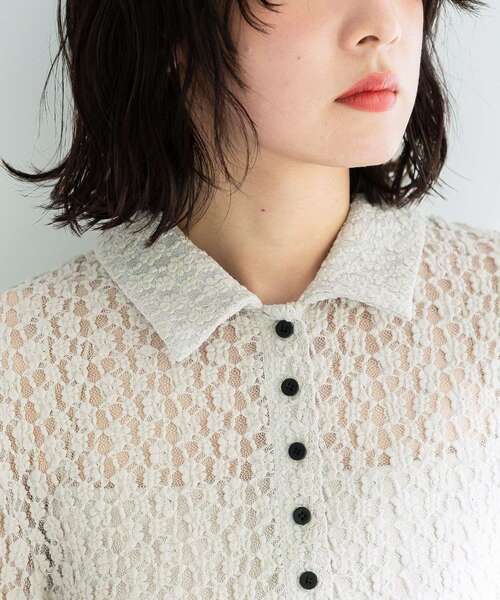 Green　Parks（グリーンパークス）の「衿付きレースカットプルオーバー（Tシャツ/カットソー・レディース・ホワイト系その他2/ライトグレー・FREE）」の10枚目の写真