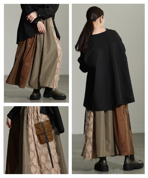 Sawa a la mode(サワアラモード)の「異素材ドッキングフレアカーゴスカート(スカート・レディース・ブラック/ブラウン・FREE)」の21枚目の写真