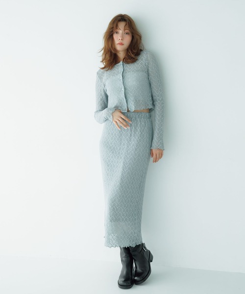 Tiny EDEN(タイニーエデン)の「【ペチコート付き セットアップ対応】レースナロースカート(スカート・レディース・ブラウン/ブルー・FREE)」の1枚目の写真