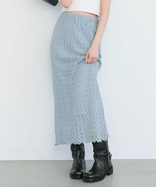 Tiny EDEN(タイニーエデン)の「【ペチコート付き セットアップ対応】レースナロースカート(スカート・レディース・ブラウン/ブルー・FREE)」の4枚目の写真