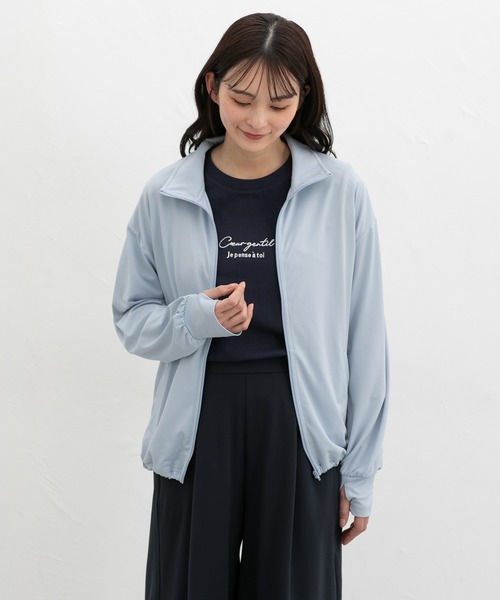 Honeys(ハニーズ)の「【ハニさら・アクティブウェア・速乾ドライ・抗菌防臭・UVカット】スタンド衿ラッシュガード(パーカー・レディース・ライトベージュ/ライトブルー/ブルーグレー/ブラック・S/M/LL/L)」の13枚目の写真