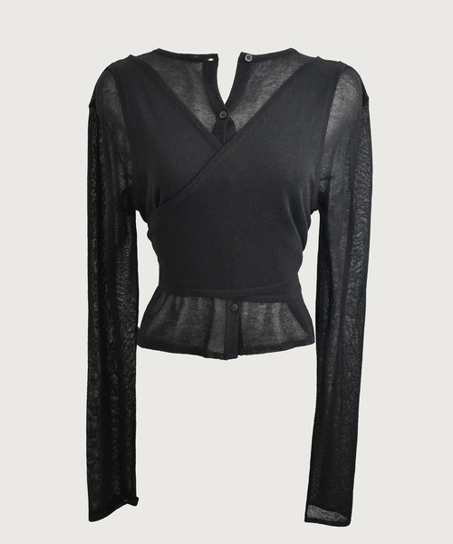 kiehtova（キエトヴァ）の「【kiehtova】LAYERED SHEER CROSS CARDIGAN/レイヤードシアークロスカーディガン KTWR60（カーディガン/ボレロ・レディース・ブラック/ホワイト/ブラウン・FREE）」の5枚目の写真