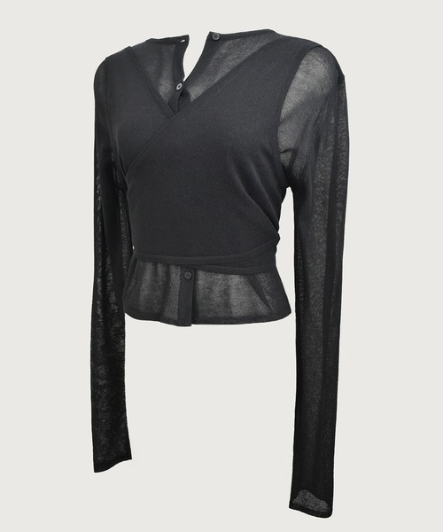 kiehtova（キエトヴァ）の「【kiehtova】LAYERED SHEER CROSS CARDIGAN/レイヤードシアークロスカーディガン KTWR60（カーディガン/ボレロ・レディース・ブラック/ホワイト/ブラウン・FREE）」の6枚目の写真