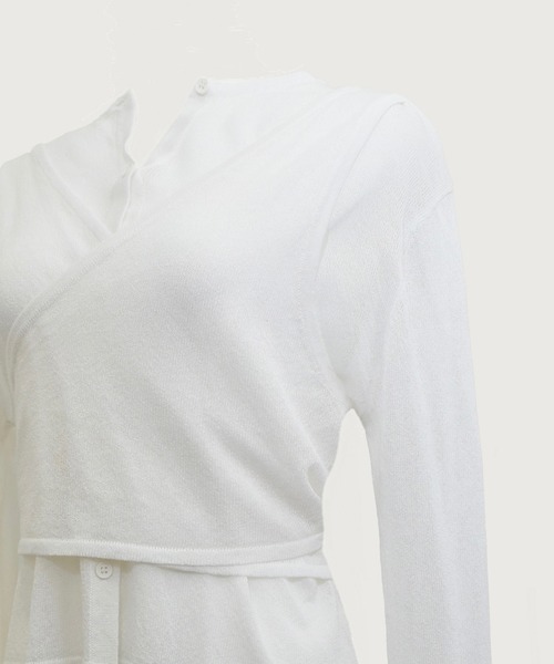 kiehtova（キエトヴァ）の「【kiehtova】LAYERED SHEER CROSS CARDIGAN/レイヤードシアークロスカーディガン KTWR60（カーディガン/ボレロ・レディース・ブラック/ホワイト/ブラウン・FREE）」の14枚目の写真