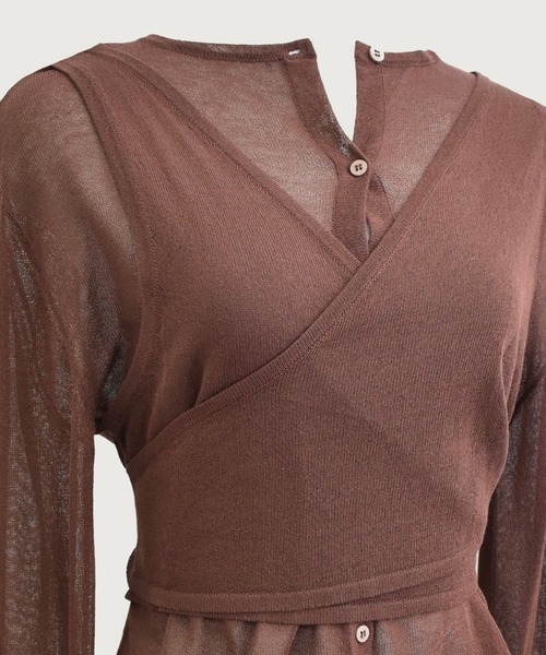 kiehtova（キエトヴァ）の「【kiehtova】LAYERED SHEER CROSS CARDIGAN/レイヤードシアークロスカーディガン KTWR60（カーディガン/ボレロ・レディース・ブラック/ホワイト/ブラウン・FREE）」の21枚目の写真