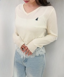 【ZOZOTOWN限定】ワンポイント刺繍Vネックニット