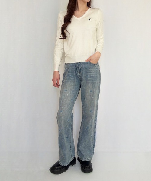 frunco(フランコ)の「【ZOZOTOWN限定】ワンポイント刺繍Vネックニット(ニット/セーター・レディース・ブラック/アイボリー/グレー/ブルー/ホワイト・FREE)」の19枚目の写真