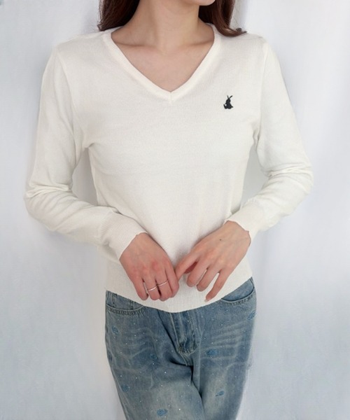 frunco(フランコ)の「【ZOZOTOWN限定】ワンポイント刺繍Vネックニット(ニット/セーター・レディース・ブラック/アイボリー/グレー/ブルー/ホワイト・FREE)」の14枚目の写真