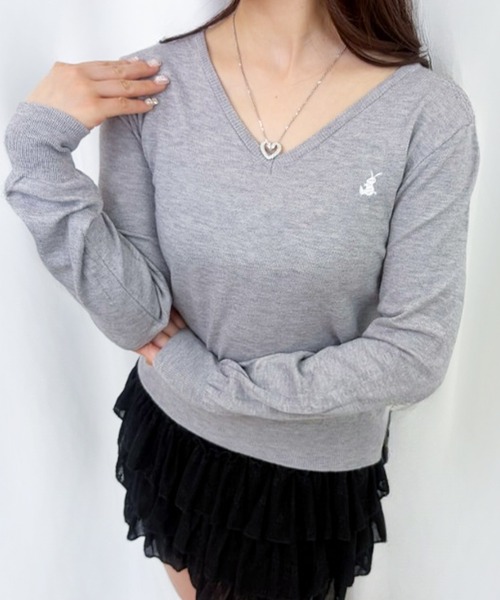 frunco(フランコ)の「【ZOZOTOWN限定】ワンポイント刺繍Vネックニット(ニット/セーター・レディース・ブラック/アイボリー/グレー/ブルー/ホワイト・FREE)」の22枚目の写真