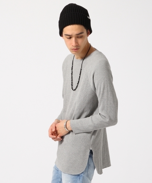 RAGEBLUE（レイジブルー）の「＜トレンドのロング丈＞BIGワッフルクルー/711652（Tシャツ/カットソー・メンズ・グレー/ホワイト/ネイビー・LARGE/MEDIUM）」の10枚目の写真