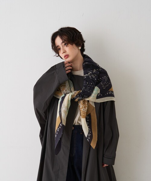 Rouge vif(ルージュヴィフ)の「【manipuri/マニプリ】フラグメントバンダナ コットンシルクストール 120×120 インド製(ストール/ショール・レディース・ブラック・フリー)」の3枚目の写真