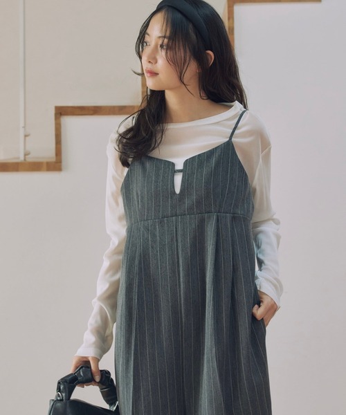 Alumu.（エルム）の「AM610205 ヘリンボーンワイドサロペット【セットアップ可能】（サロペット/オーバーオール・レディース・ブラック/チャコール・1/2）」の5枚目の写真