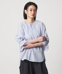 ステッチ キーネック キャンディスリーブブラウス 7分袖<A DAY IN THE LIFE>