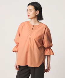 ステッチ キーネック キャンディスリーブブラウス 7分袖<A DAY IN THE LIFE>
