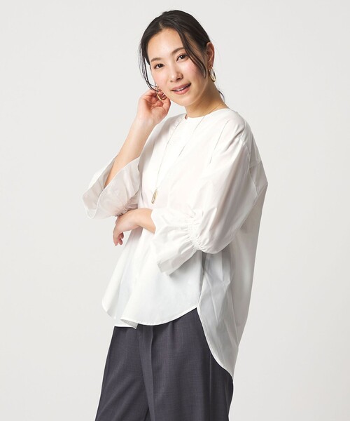 A DAY IN THE LIFE UNITED ARROWS(アデイインザライフユナイテッドアローズ)の「ステッチ キーネック キャンディスリーブブラウス 7分袖<A DAY IN THE LIFE>(シャツ/ブラウス・レディース・オレンジ/ネイビー/オフホワイト/その他2/その他1・FREE)」の6枚目の写真