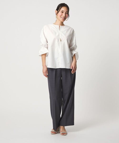 A DAY IN THE LIFE UNITED ARROWS(アデイインザライフユナイテッドアローズ)の「ステッチ キーネック キャンディスリーブブラウス 7分袖<A DAY IN THE LIFE>(シャツ/ブラウス・レディース・オレンジ/ネイビー/オフホワイト/その他2/その他1・FREE)」の7枚目の写真