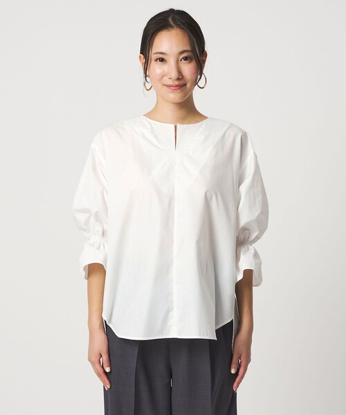 A DAY IN THE LIFE UNITED ARROWS(アデイインザライフユナイテッドアローズ)の「ステッチ キーネック キャンディスリーブブラウス 7分袖<A DAY IN THE LIFE>(シャツ/ブラウス・レディース・オレンジ/ネイビー/オフホワイト/その他2/その他1・FREE)」の14枚目の写真