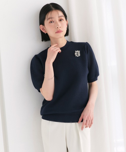 RUIRUE BOUTIQUE(ルイルエブティック)の「洗える/ストレッチ | クロシェ風 パフ ニット | トップス・ニットトップス・サマーニット・シアートップス・かぎ針編み風ニット・メッシュトップス・プルオーバー・Tシャツ(ニット/セーター・レディース・ブラック/ネイビー/ライトベージュ/ホワイト/ブルー・L/M)」の17枚目の写真
