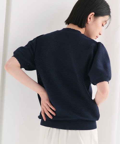 RUIRUE BOUTIQUE(ルイルエブティック)の「洗える/ストレッチ | クロシェ風 パフ ニット | トップス・ニットトップス・サマーニット・シアートップス・かぎ針編み風ニット・メッシュトップス・プルオーバー・Tシャツ(ニット/セーター・レディース・ブラック/ネイビー/ライトベージュ/ホワイト/ブルー・L/M)」の18枚目の写真