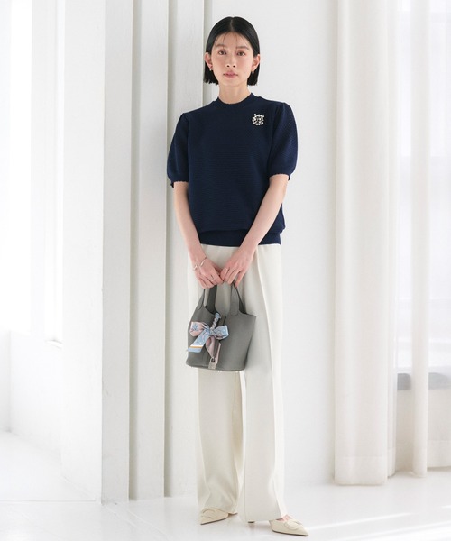 RUIRUE BOUTIQUE(ルイルエブティック)の「洗える/ストレッチ | クロシェ風 パフ ニット | トップス・ニットトップス・サマーニット・シアートップス・かぎ針編み風ニット・メッシュトップス・プルオーバー・Tシャツ(ニット/セーター・レディース・ブラック/ネイビー/ライトベージュ/ホワイト/ブルー・L/M)」の19枚目の写真