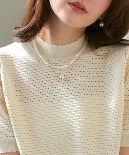 RUIRUE BOUTIQUE(ルイルエブティック)の「洗える/ストレッチ | クロシェ風 パフ ニット | トップス・ニットトップス・サマーニット・シアートップス・かぎ針編み風ニット・メッシュトップス・プルオーバー・Tシャツ(ニット/セーター・レディース・ブラック/ネイビー/ライトベージュ/ホワイト/ブルー・L/M)」の10枚目の写真