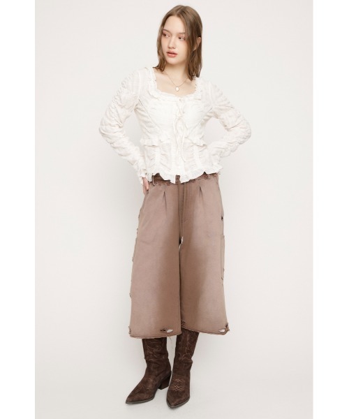 SLY(スライ)の「SW TUCK HALF PT スウェットタックハーフパンツ 春服(スウェットパンツ・レディース・ブラウン・FREE)」の2枚目の写真