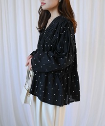 【indian Cotton Collection】フロントリボンギャザーブラウス