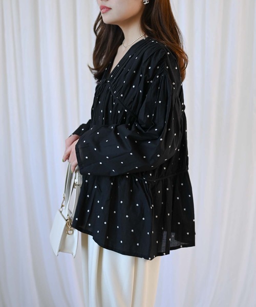 【indian Cotton Collection】フロントリボンギャザーブラウス
