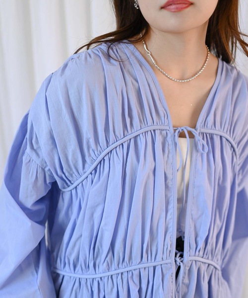 【indian Cotton Collection】フロントリボンギャザーブラウス