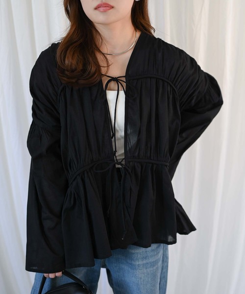 【indian Cotton Collection】フロントリボンギャザーブラウス