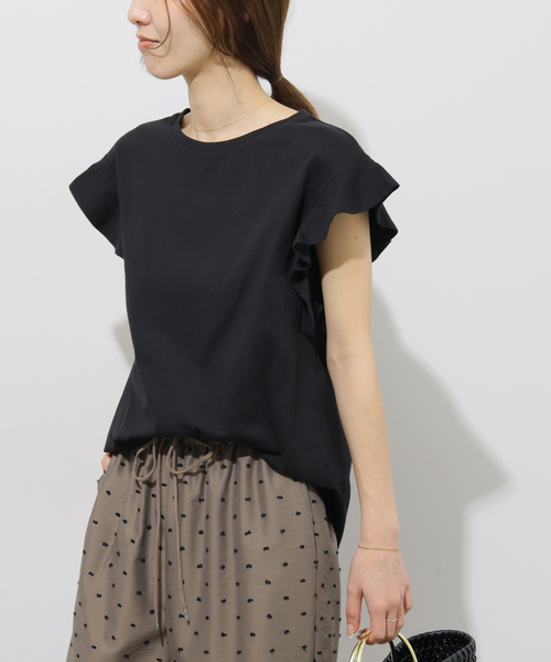 JOURNAL STANDARD relume(ジャーナルスタンダード レリューム)の「《WEB限定追加》フリルスリーブTシャツ(Tシャツ/カットソー・レディース・ホワイト/ブラック・FREE)」の7枚目の写真