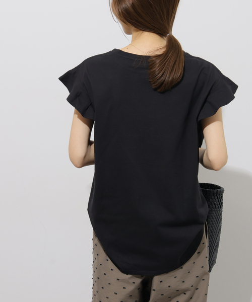 JOURNAL STANDARD relume(ジャーナルスタンダード レリューム)の「《WEB限定追加》フリルスリーブTシャツ(Tシャツ/カットソー・レディース・ホワイト/ブラック・FREE)」の9枚目の写真