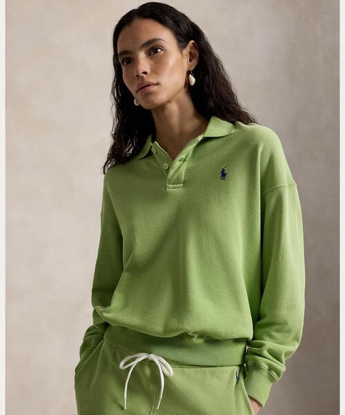 POLO RALPH LAUREN(ポロ ラルフ ローレン)の「ライトウェイト フリース ロングスリーブ ポロ(ポロシャツ・レディース・グリーン・S)」の1枚目の写真
