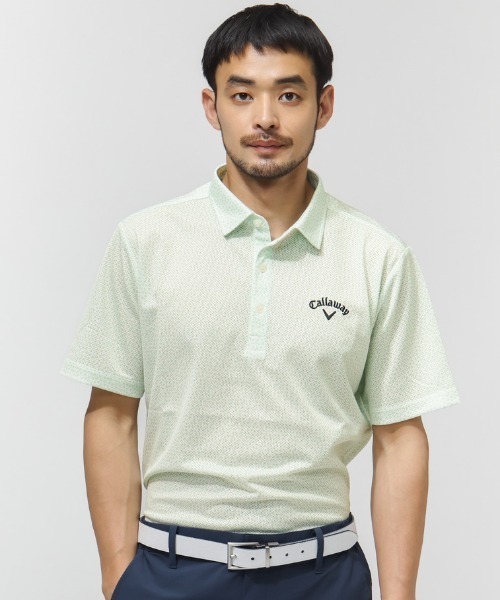 Callaway(キャロウェイ)の「キャロウェイ かざあなメッシュ小ヤシの木総柄半袖シャツ(ポロシャツ・メンズ・ブラック/グレー/グリーン・M/L/LL/3L)」の3枚目の写真