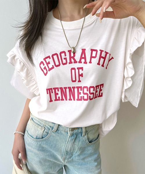 ReRe(リリ)の「フリルスリーブロゴプリントTシャツ(Tシャツ/カットソー・レディース・ホワイト/イエロー/アッシュグレー・X-LARGE/LARGE/MEDIUM)」の1枚目の写真
