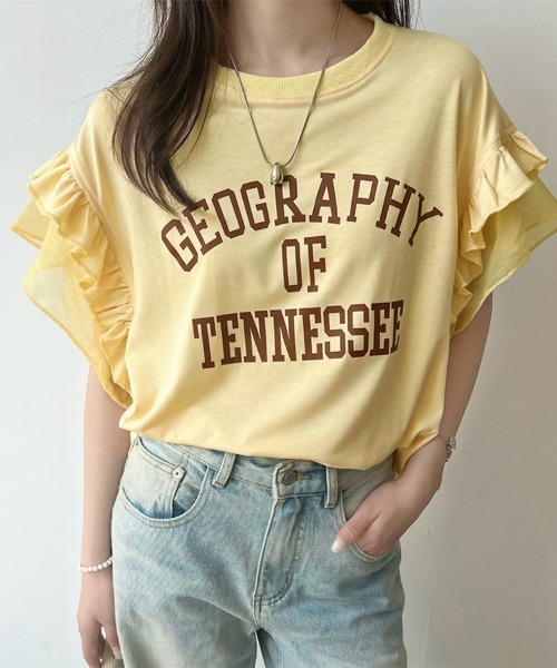 ReRe(リリ)の「フリルスリーブロゴプリントTシャツ(Tシャツ/カットソー・レディース・ホワイト/イエロー/アッシュグレー・X-LARGE/LARGE/MEDIUM)」の3枚目の写真