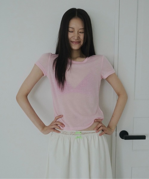 FEKETE(フェケテ)の「sheer tee / シアーTシャツ(Tシャツ/カットソー・レディース・ライトブルー/ピンク/プラム・MEDIUM/SMALL/LARGE)」の8枚目の写真