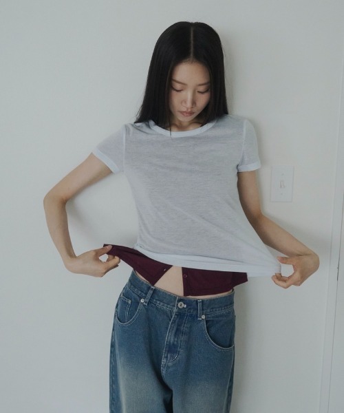 FEKETE(フェケテ)の「sheer tee / シアーTシャツ(Tシャツ/カットソー・レディース・ライトブルー/ピンク/プラム・MEDIUM/SMALL/LARGE)」の6枚目の写真