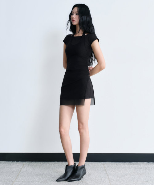 MUSINSA STANDARD WOMAN（ムシンサスタンダードウーマン）の「ウィメンズメッシュレイヤードジャージドレス[ブラック]（ワンピース・レディース・その他・X-SMALL/SMALL/MEDIUM/LARGE）」の6枚目の写真