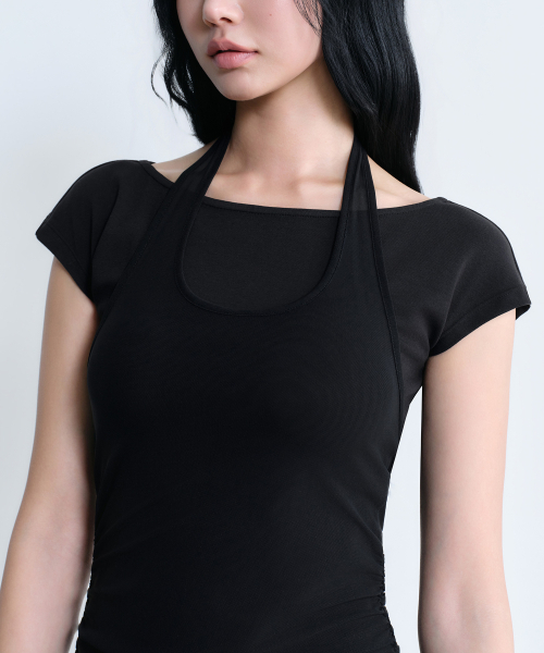 MUSINSA STANDARD WOMAN（ムシンサスタンダードウーマン）の「ウィメンズメッシュレイヤードジャージドレス[ブラック]（ワンピース・レディース・その他・X-SMALL/SMALL/MEDIUM/LARGE）」の2枚目の写真