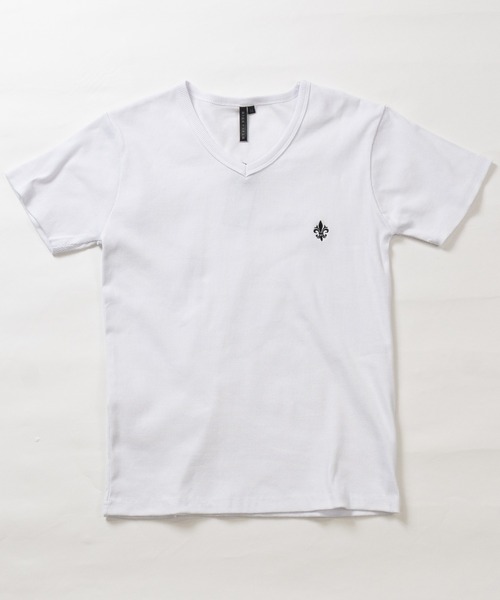 JOHN'S CLOSET(ジョンズクローゼット)の「【13】ワンポイントクロス ジャストフィットVネックTシャツ(Tシャツ/カットソー・メンズ・ホワイト/ブラック・SMALL/LARGE/MEDIUM)」の2枚目の写真