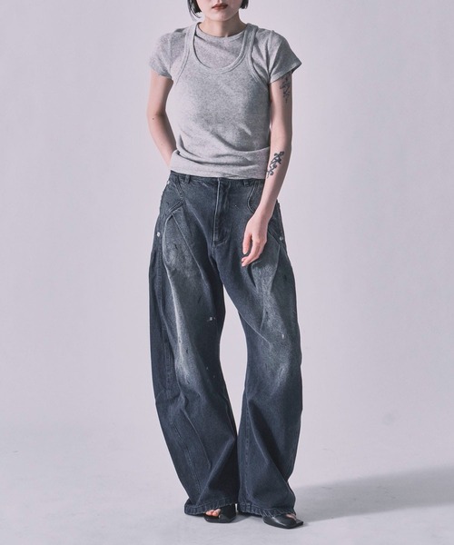 CONZ(コンズ)の「dark wash curved denim(デニムパンツ・レディース・ブラック/インディゴブルー・3/2/1)」の7枚目の写真
