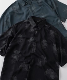【70】シルクタッチ 総柄プリント 半袖シャツ/接触冷感/ユニセックス/レディース/メンズ