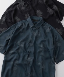 【70】シルクタッチ 総柄プリント 半袖シャツ/接触冷感/ユニセックス/レディース/メンズ