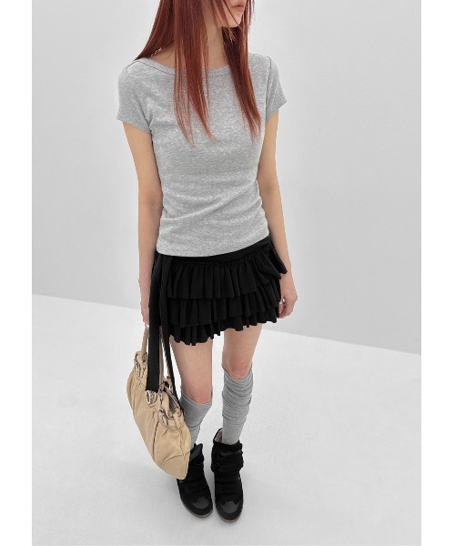 BLACKUP（ブラックアップ）の「[MADE] アットボートネック半袖Tシャツ（Tシャツ/カットソー・レディース・ブラック/ホワイト/グレー・FREE）」の7枚目の写真