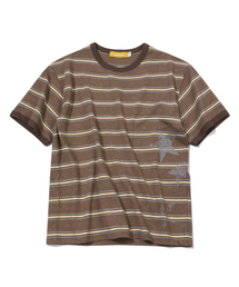 MAINBOOTH（メインブース）の「Rough Star Stripe T-shirt(BROWN)（Tシャツ/カットソー）」