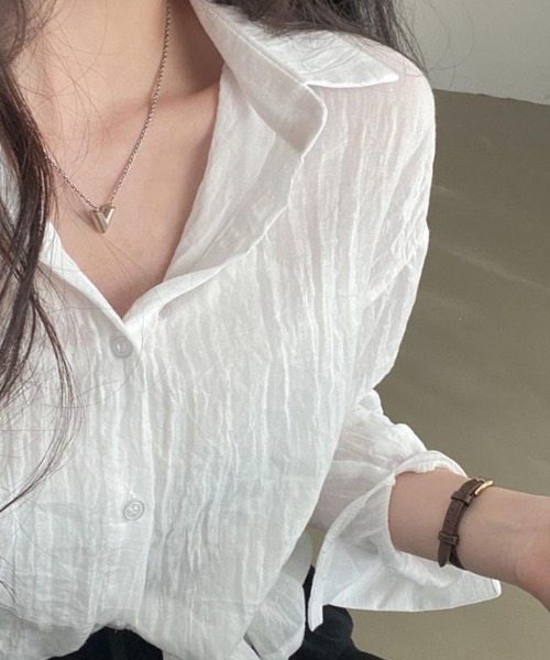 mielu(ミエル)の「クロップドシアー長袖シャツ(シャツ/ブラウス・レディース・ブルー/グレー/ホワイト・LARGE/MEDIUM)」の12枚目の写真
