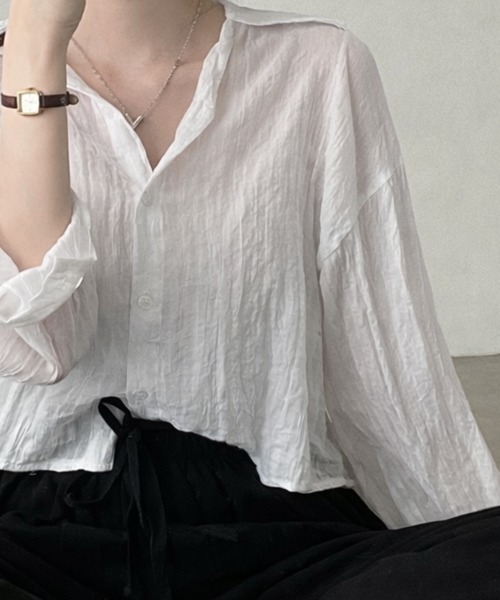mielu(ミエル)の「クロップドシアー長袖シャツ(シャツ/ブラウス・レディース・ブルー/グレー/ホワイト・LARGE/MEDIUM)」の13枚目の写真