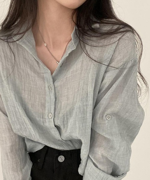 mielu(ミエル)の「クロップドシアー長袖シャツ(シャツ/ブラウス・レディース・ブルー/グレー/ホワイト・LARGE/MEDIUM)」の6枚目の写真