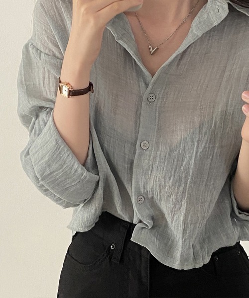 mielu(ミエル)の「クロップドシアー長袖シャツ(シャツ/ブラウス・レディース・ブルー/グレー/ホワイト・LARGE/MEDIUM)」の8枚目の写真